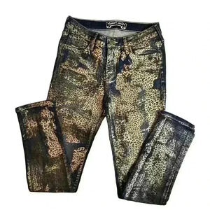 Robins Jeans Style R80324-CHEPR Mid Rise Straight Gold Cheetah Print On Blue 25